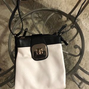 Black and white leather crossbody purse